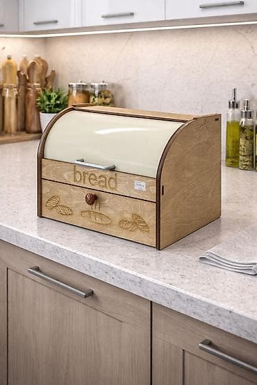 Mətbəx üçün “Bread” yazılı taxta çörək qutusu 🍞🥖2 mərtəbəli çörək qabı — 2