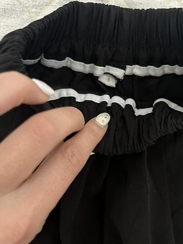 Шорты: Qara geniş kəsimli qadın şortu - Rəng: qara - Model: yüksək belli — 2