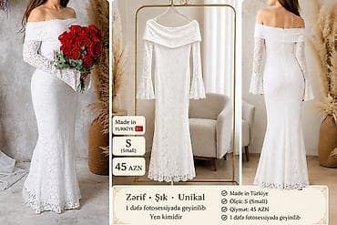 don: Məhsul: Zərif ağ məxməri krujeva uzun don - Model: off-shoulder — 1