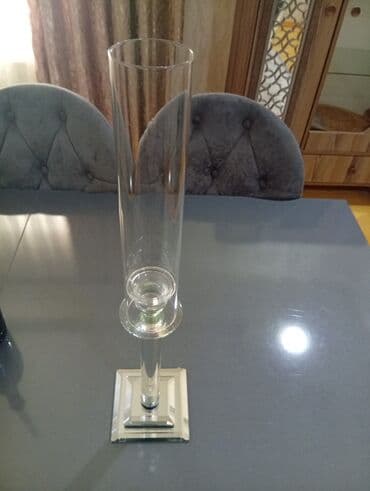 Şüşə dekorativ şamdan/vaza - Material: şəffaf qalın şüşə və güzgü