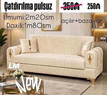 Divanlar: Krem rəngli, qızılı detallarla işlənmiş 3 nəfərlik divan. Açılır — 1