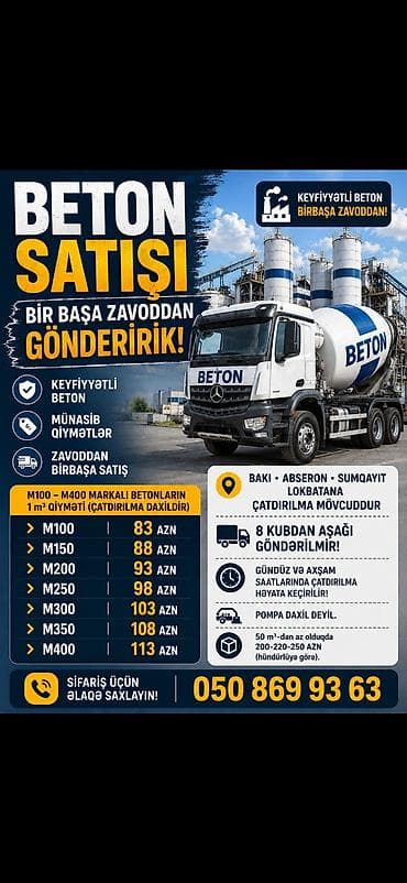 110 volt: İnşaat betonu M-100, Həcm: 800 kubmetr, Sifarişlə — 8