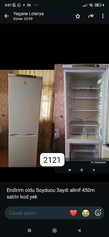 Soyuducu – Indesit, iki kameralı - Aşağıda dondurucu bölmə, yuxarıda