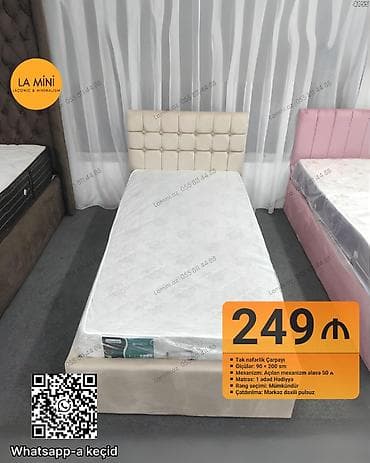 lamini mebel: Təknəfərlik çarpayı, Bazalı, Matras ilə, Siyirməsiz — 1