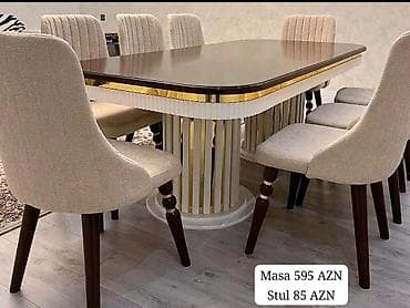 Yemək otağı üçün dəst: zərif dizaynlı masa və stullar - Masa — 1