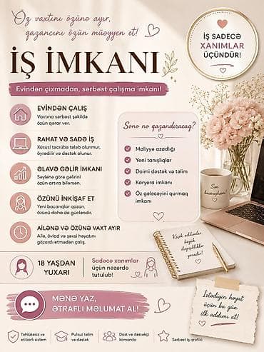 Ev personalı və təmizlik: Evindən çıxmadan sərbəst iş imkanı – yalnız xanımlar üçün! Təsvir: - — 1