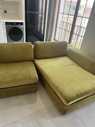 acilan divan: Xaki-yaşıl rəngdə künc divan (şezlonqlı) - Forma: L-şəkilli, sağ — 2