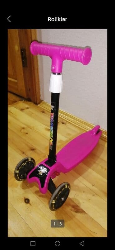 детский мотоцикл каталка: Uşaq skuterı – 3 təkərli model - Rəng: çəhrayı - Marka/üzərində yazı — 2