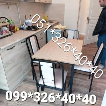 Masa və oturacaq dəstləri: Mətbəx üçün, Yeni, Açılmayan, Dördbucaq masa, 4 stul — 3