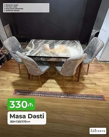 stul taxta: Masa Dəsti – 80×130/170 sm - Mexanizm: Açılan (uzadıla bilən masa — 1