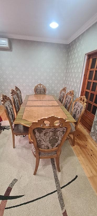 ustol ustul: Qonaq masası, İşlənmiş, Açılan, Taxta, Oval masa — 1