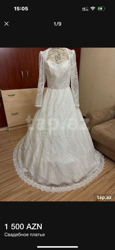 sadə toy donlari: Zərif krujeva detalları və uzun ətəyi olan, ağ rəngli gəlinlik — 9