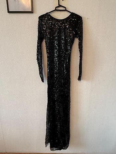 Qara payetkalı uzun gecə geyimi - Rəng: qara - Üstü tam boy — 1