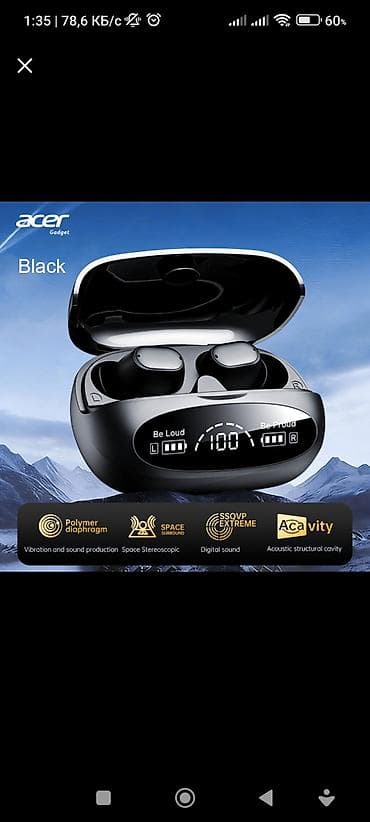 Qulaqcıqlar: Yeni Simsiz (Bluetooth) Qulaqcıqlar, Acer, rəng - Qara — 1