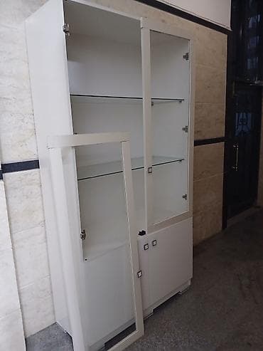 Ağ rəngli şüşəli vitrin/dolab - İki bölməli konstruksiya: yuxarı — 3