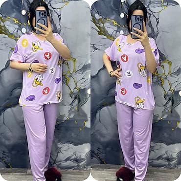 Gecəliklər: Qadınlar üçün iki hissəli ev geyimi dəstləri - Model: qısaqol, rahat — 10