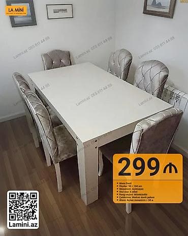 stulla: Qonaq otağı üçün, Açılmayan, Dördbucaq masa, 6 stul — 1