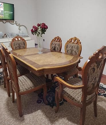 bağ stulları: Qonaq otağı üçün, İşlənmiş, Kvadrat masa, 6 stul — 1