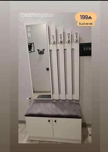 Dəhliz üçün çoxfunksiyalı askılıq və şkaf dəsti - Ölçü: 90×195 sm — 1