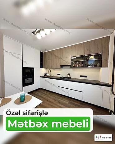 Özəl sifarişlə hazırlanmış mətbəx mebeli - Layihə: L formalı, müasir — 1