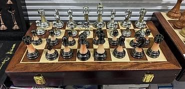 CD, DVD disklər və kassetlər: Şahmat dəsti – taxta qutulu, metal fiqurlu - Taxta şahmat lövhəsi — 1