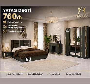 Yataq Dəsti – 760₼ Komplekt: - Taxt 200×160 - Dolab 200×160×47
