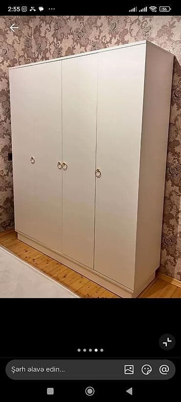 divar skafi: Yeni, 4 qapılı, Güzgülü, Ağ, Açılan, Düz dolab — 2
