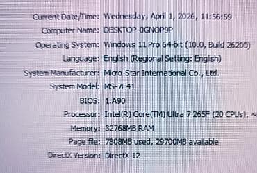 windows tablet: Intel Core 7 Ultra 265F (5.60 GHz/24-Core) MSI B860 Pro WIFI-7 — 6