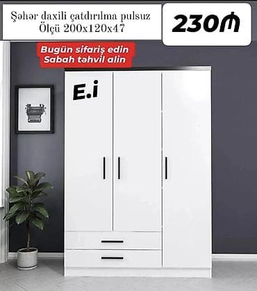 qapi taxda: Ağ rəngli üçqapılı paltar dolabı - Ölçü: 200 x 120 x 47 sm - Rəng — 1