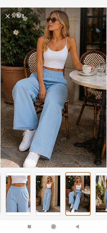 croplar: Məhsul: Qadın geniş kəsimli açıq mavi cins (palazzo/relaxed fit) - — 4
