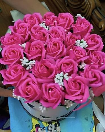 Tekstil: Dekorativ gül kompozisiyası – qutu içində çəhrayı güllər - Tərkib — 2