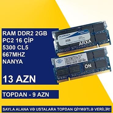 Sərt disklər (HDD): Operativ Yaddaş "DDR2 1GB 667 Sodimm" SAYLA ALANA VƏ USTALARA TOPDAN — 2