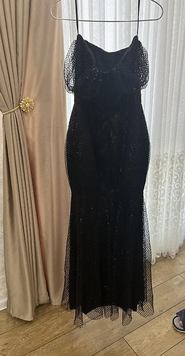 atlas kofta: Qara rəngli gecə/libas – uzun, balıq kəsim - Rəng: Dərin qara - — 4