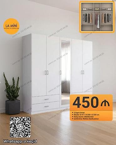 5 qapı, Güzgülü, Ağ, Açılan, Düz dolab