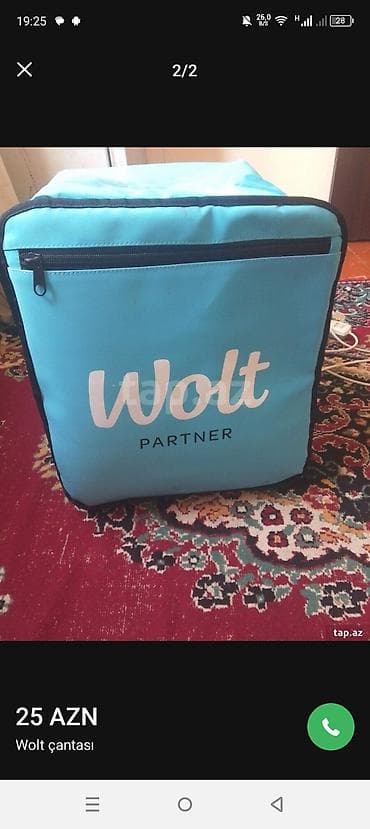 termal printer: Məhsul: Wolt çatdırılma çantası - Rəng: mavi, üzərində “Wolt Partner” — 1