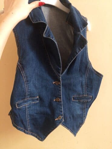 женские джинсовые жилетки: Cins jilet (42 Razmer) - Material: qalın denim (cins) - Rəng: tünd — 2