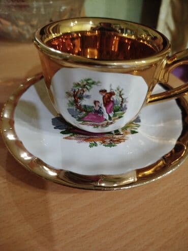 Bitkilər: Qəhvə dəsti, rəng - Qızılı, Keramika, Bohemia, 6 nəfərlik, Türkiyə — 3