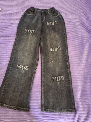детские вещи джинсы: Uşaq üçün tünd maviyə yaxın rəngdə cins şalvar. - Model: geniş kəsim — 1