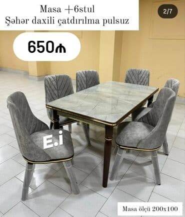 Qonaq otağı üçün, Yeni, Açılmayan, Dördbucaq masa, 6 stul