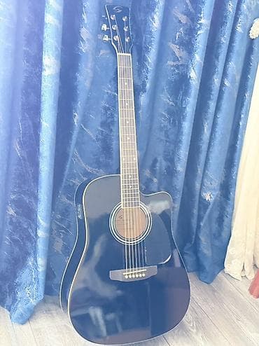 gitara sim: Akkustik gitara – qara rəng, dreadnought korpus, kəsik (cutaway) — 2