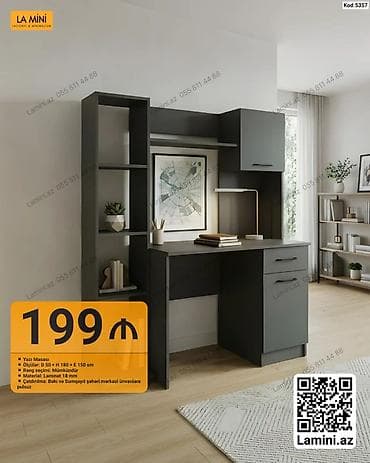 dolap ofis: Düz masa, Stulsuz, Polkalı, Siyirməli, Sadə laminat — 1