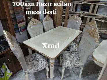 Masa və oturacaq dəstləri: Qonaq otağı üçün, Yeni, Açılmayan, Dördbucaq masa, 6 stul — 2