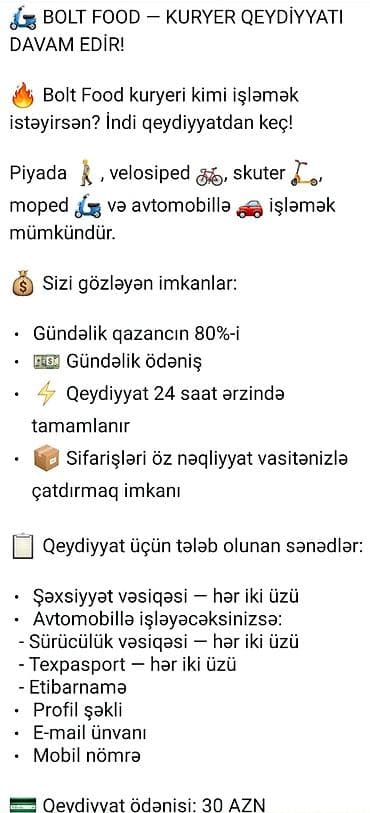 taksi operator: Sürücü-kuryer tələb olunur, Şəxsi nəqliyyat vasitəsi ilə, Gündəlik ödəniş, Təcrübəsiz — 3