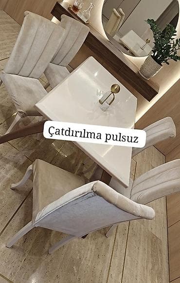 Qonaq otağı üçün, İşlənmiş, Dördbucaq masa, 6 stul