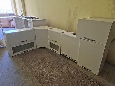 Mətbəx mebel dəsti – ağ rəngdə, L formalı aşağı və yuxarı dolablar — 2