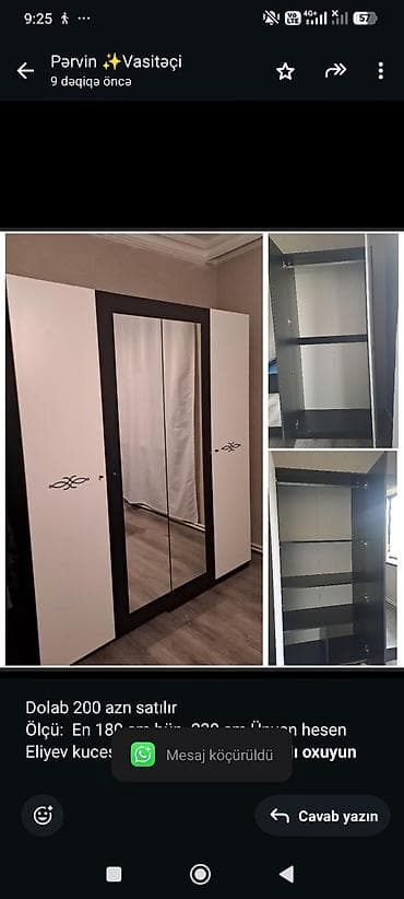 Dolab 200 azn satılır Ölçü: En 180 sm hün. 230 sm Ünvan hesen Eliyev