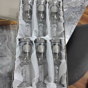 Qədəhlər, rəng - Gümüşü, Şüşə, 6 ədədli dəst