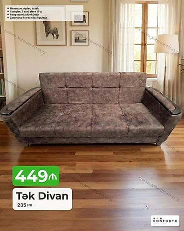 Tək Divan – 235 sm - Mexanizm: açılan, bazalı (yuxarıdan qaldırılan — 1