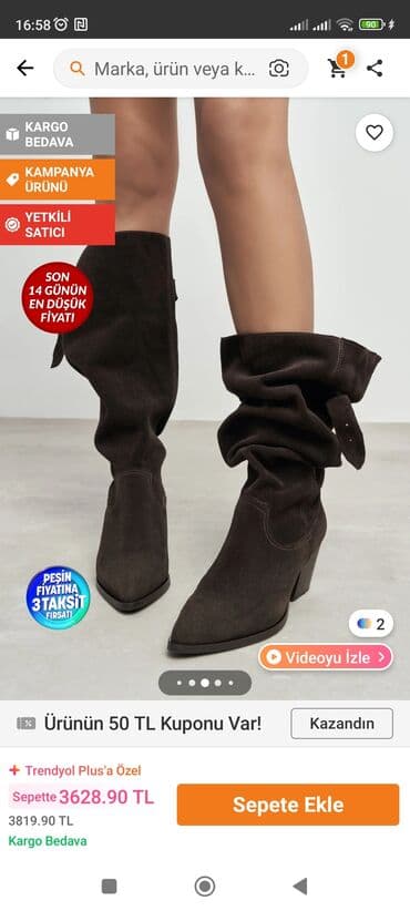 kişi üçün qırmızı çəkmələr: Uzunboğaz, Ölçü: 37, rəng - Qəhvəyi, Yeni — 2