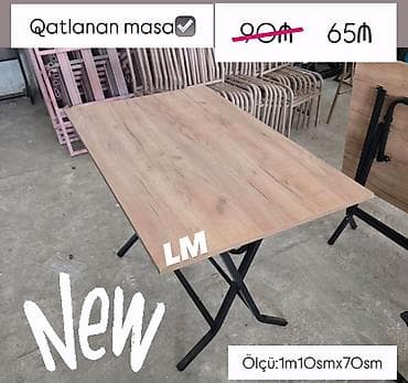 купить раскладной стол: Qatlanan masa – Yeni və sifarişlə • Ölçü: 1.10 m x 70 sm, hündürlük — 1